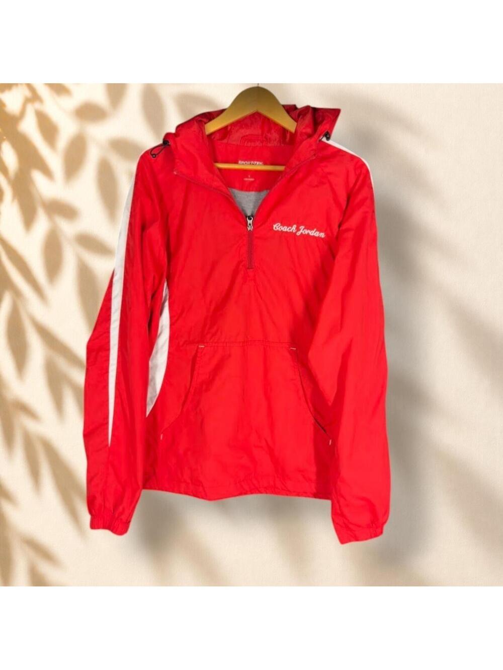 Sport Tek Activewear Track Jacket Men L Large Red Zipper Hooded Cam Softball